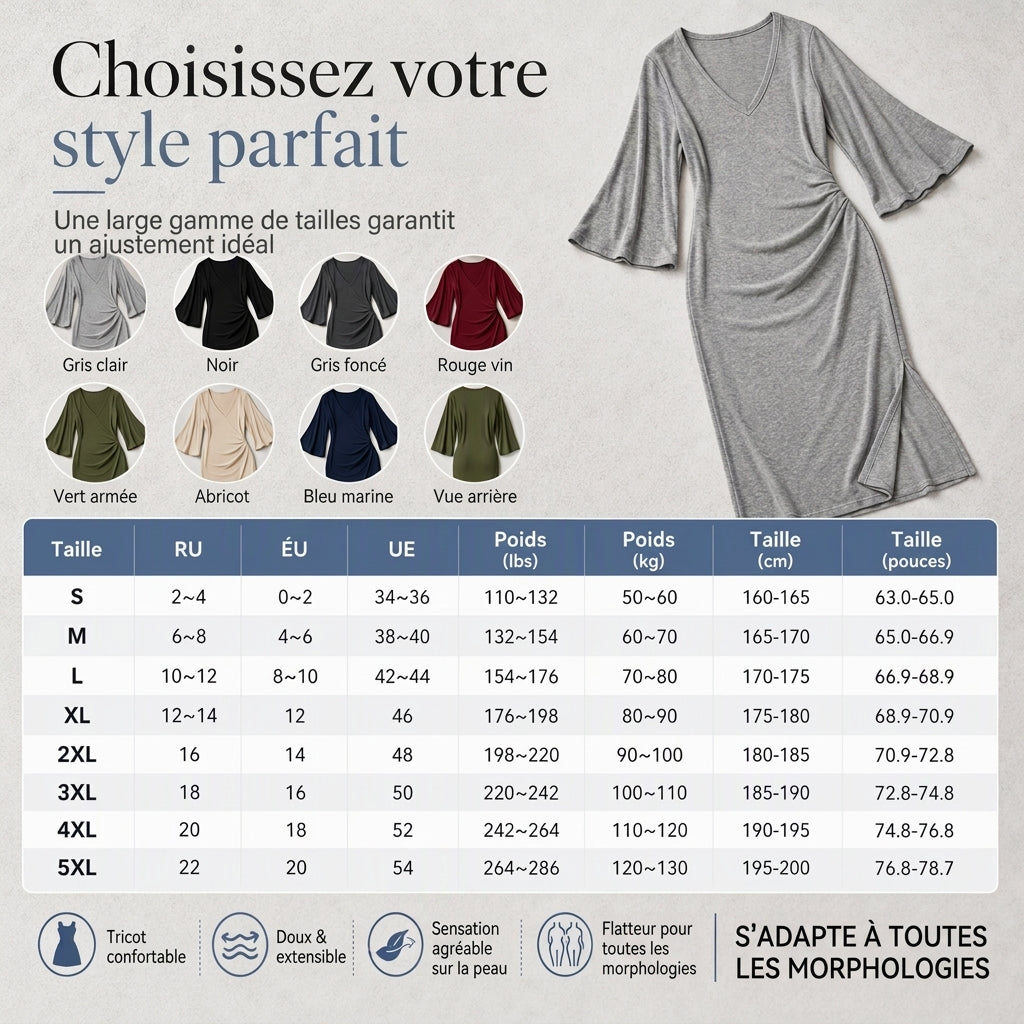 ✨ Cette robe moulante pour femme joue la carte col V et manches évasées — élégante, sexy, facile à porter en automne-hiver 👗
