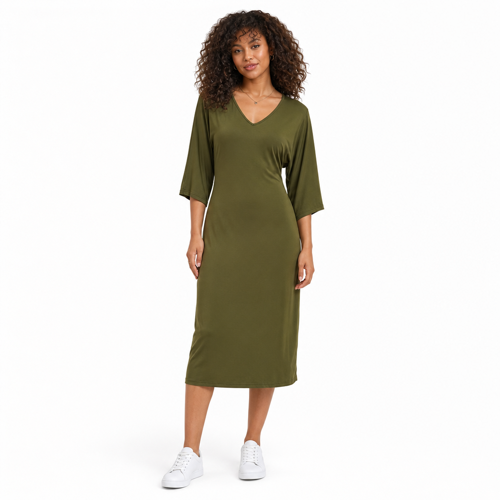 ✨ Cette robe moulante pour femme joue la carte col V et manches évasées — élégante, sexy, facile à porter en automne-hiver 👗
