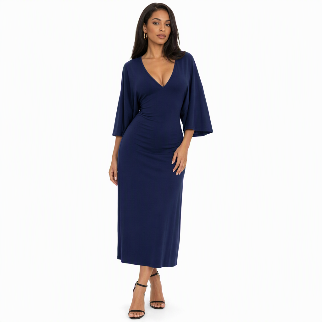 ✨ Cette robe moulante pour femme joue la carte col V et manches évasées — élégante, sexy, facile à porter en automne-hiver 👗