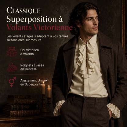 ✨ Blouse femme à col volanté et poignets en dentelle : facile à porter pour un déguisement vampire à Halloween ou sur scène 🦇