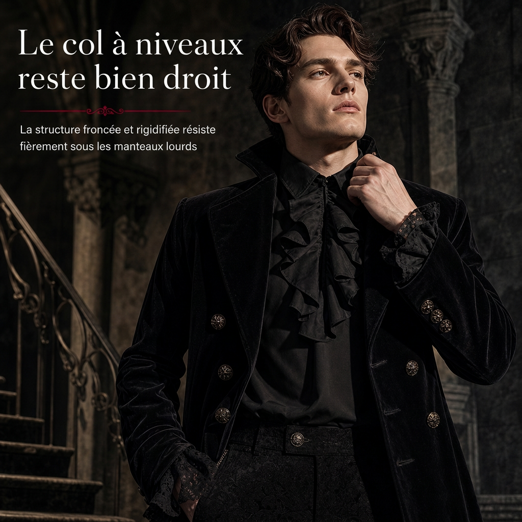 ✨ Blouse femme à col volanté et poignets en dentelle : facile à porter pour un déguisement vampire à Halloween ou sur scène 🦇