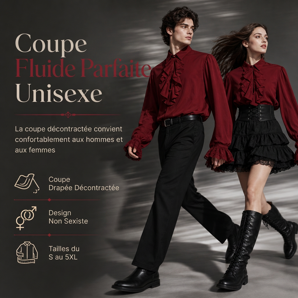 ✨ Blouse femme à col volanté et poignets en dentelle : facile à porter pour un déguisement vampire à Halloween ou sur scène 🦇