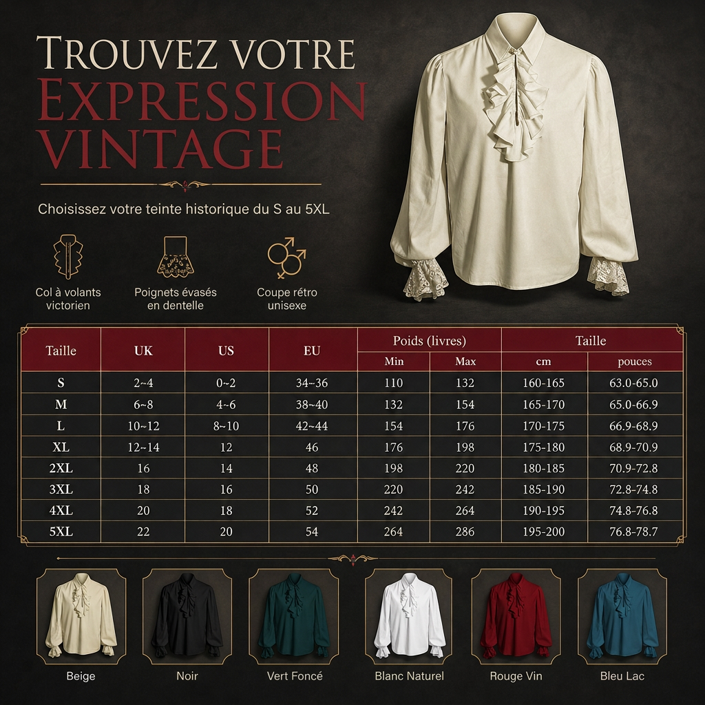 ✨ Blouse femme à col volanté et poignets en dentelle : facile à porter pour un déguisement vampire à Halloween ou sur scène 🦇