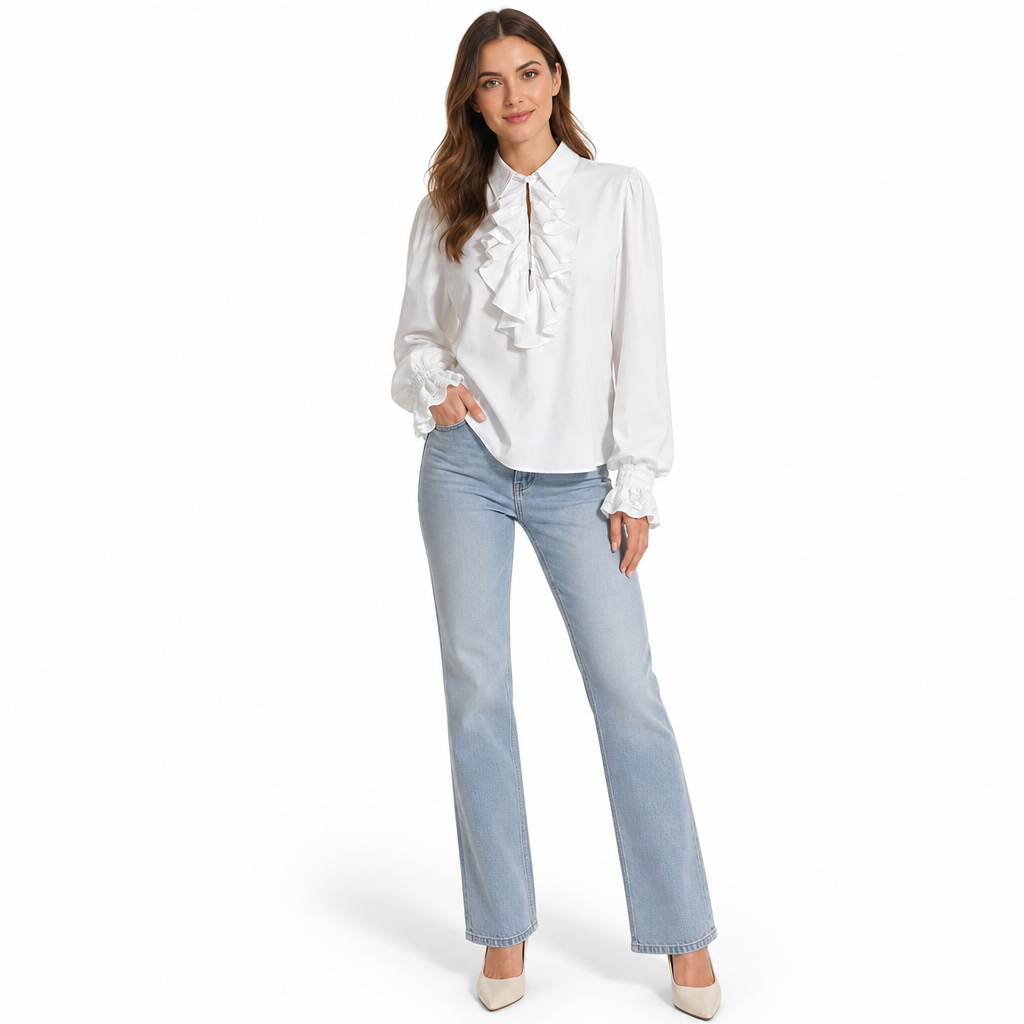 ✨ Blouse femme à col volanté et poignets en dentelle : facile à porter pour un déguisement vampire à Halloween ou sur scène 🦇