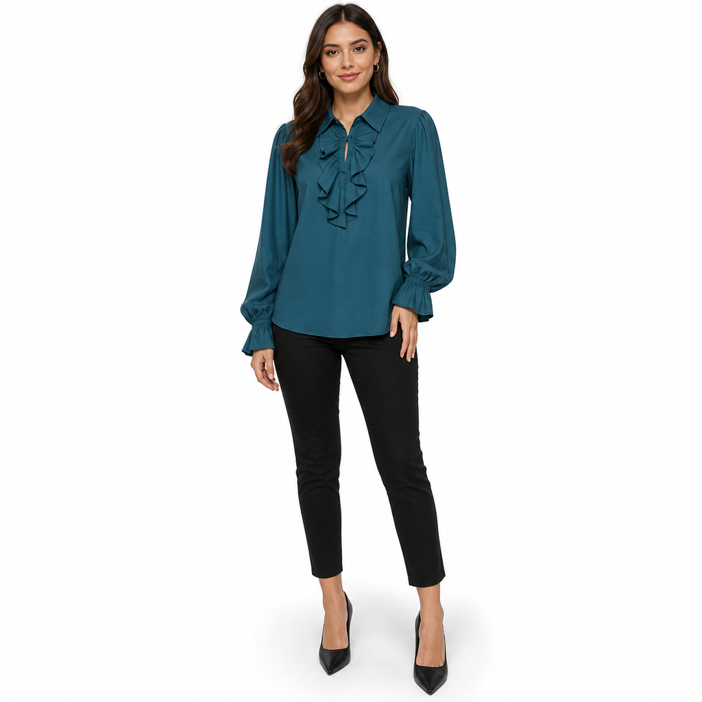 ✨ Blouse femme à col volanté et poignets en dentelle : facile à porter pour un déguisement vampire à Halloween ou sur scène 🦇