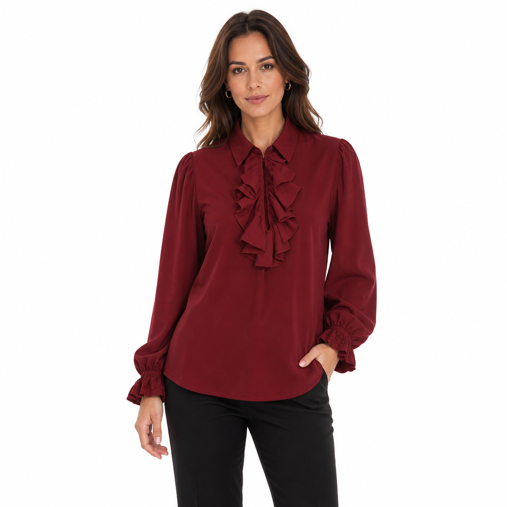 ✨ Blouse femme à col volanté et poignets en dentelle : facile à porter pour un déguisement vampire à Halloween ou sur scène 🦇