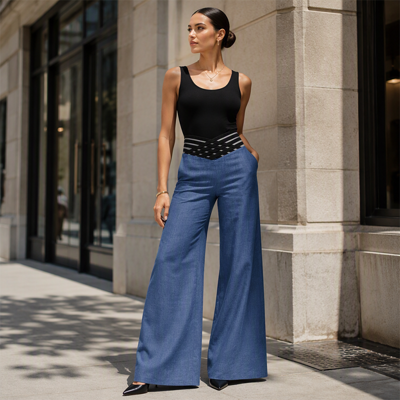 ✨ Pantalon large décontracté à taille haute pour femme, jambe large : facile à porter au quotidien 👖