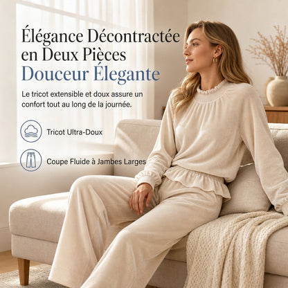 ✨ Ensemble deux pièces pour femme : haut à manches longues et pantalon large, à porter au bureau en automne-hiver 🍂