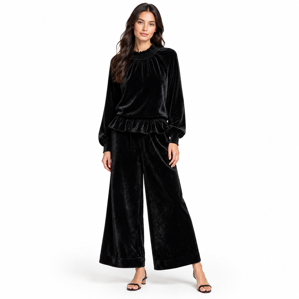 ✨ Ensemble deux pièces pour femme : haut à manches longues et pantalon large, à porter au bureau en automne-hiver 🍂