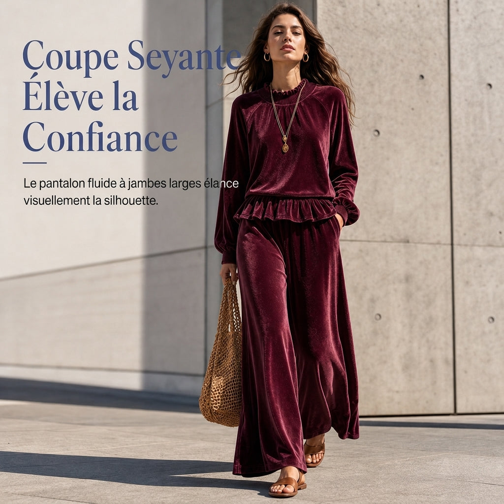 ✨ Ensemble deux pièces pour femme : haut à manches longues et pantalon large, à porter au bureau en automne-hiver 🍂