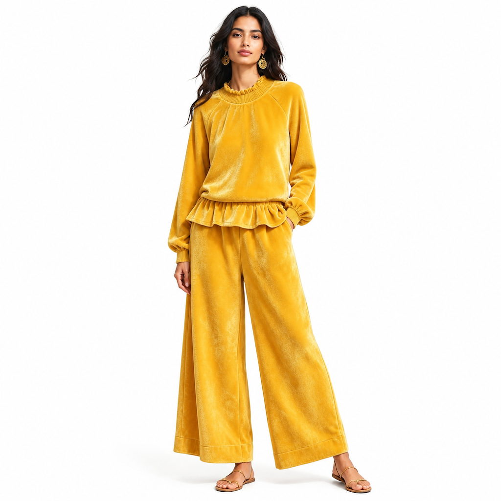 ✨ Ensemble deux pièces pour femme : haut à manches longues et pantalon large, à porter au bureau en automne-hiver 🍂