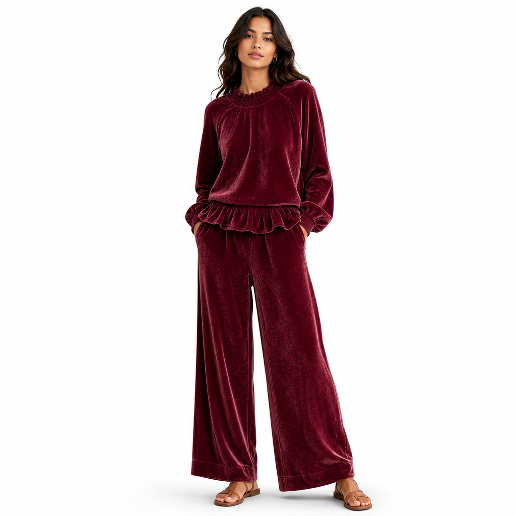 ✨ Ensemble deux pièces pour femme : haut à manches longues et pantalon large, à porter au bureau en automne-hiver 🍂