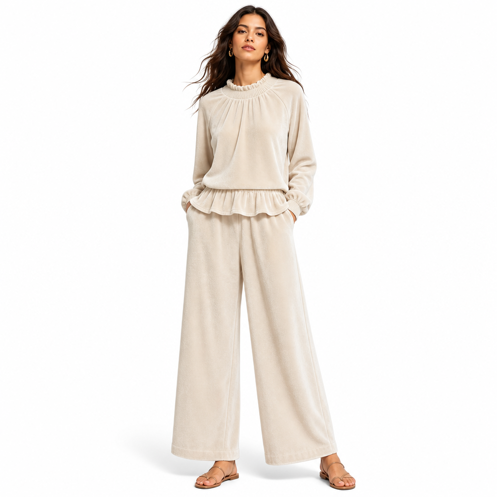 ✨ Ensemble deux pièces pour femme : haut à manches longues et pantalon large, à porter au bureau en automne-hiver 🍂