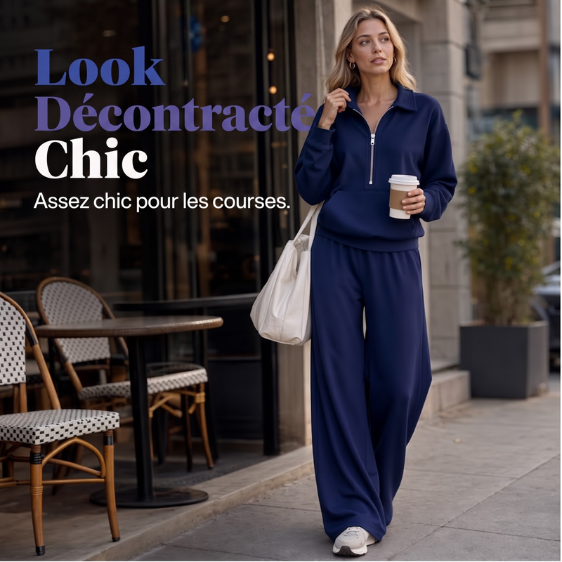 ✨ Ensemble détente 2 pièces — haut demi-zip + pantalon large, facile à porter 👖