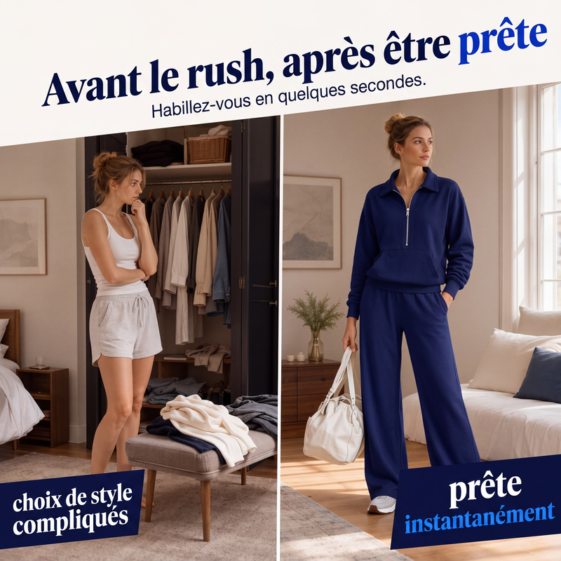 ✨ Ensemble détente 2 pièces — haut demi-zip + pantalon large, facile à porter 👖