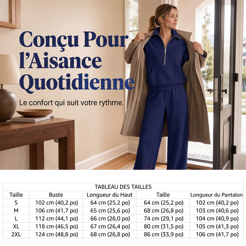 ✨ Ensemble détente 2 pièces — haut demi-zip + pantalon large, facile à porter 👖