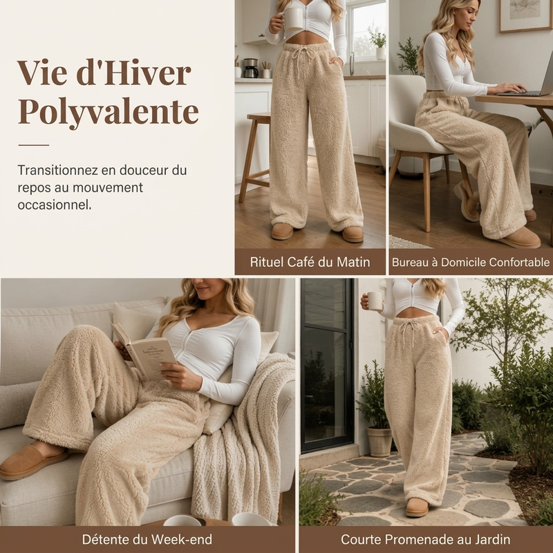 ✨ Ce pantalon de détente pour femme joue la carte large et confortable, avec taille haute et cordon de serrage — chaud pour la maison 🧶