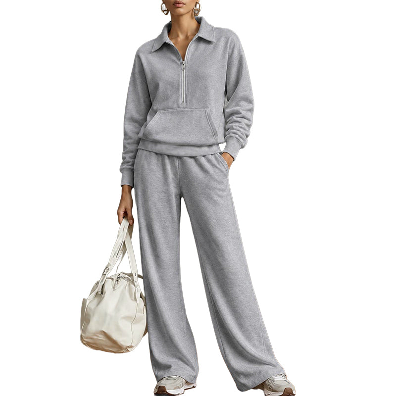 ✨ Ensemble détente 2 pièces — haut demi-zip + pantalon large, facile à porter 👖