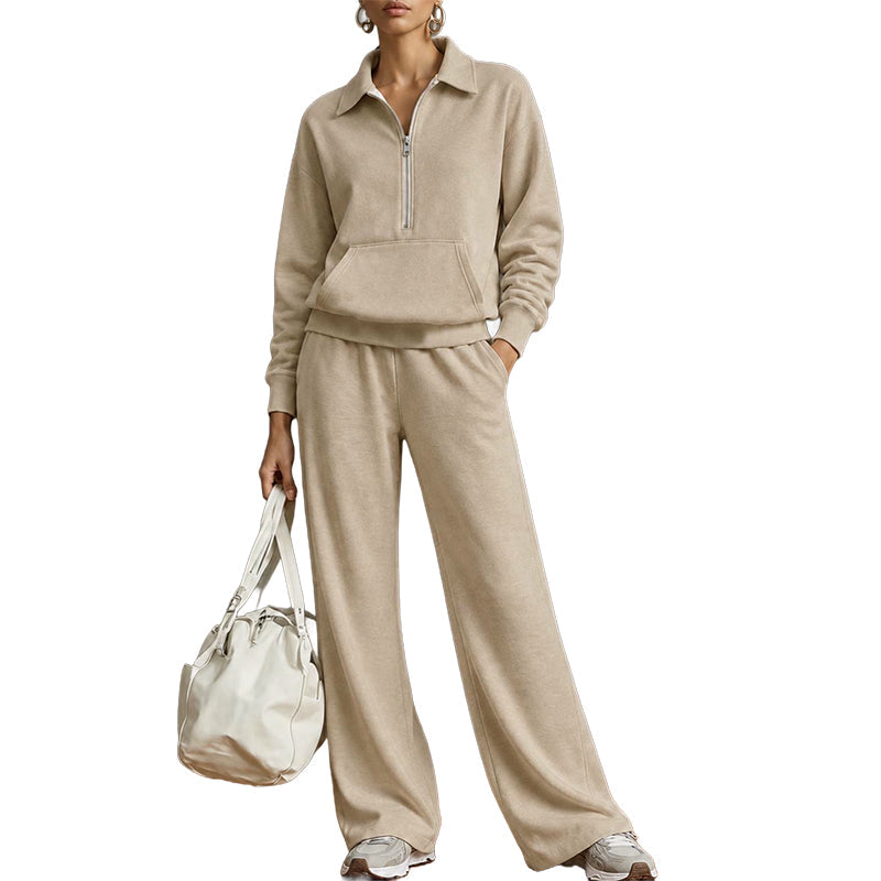 ✨ Ensemble détente 2 pièces — haut demi-zip + pantalon large, facile à porter 👖