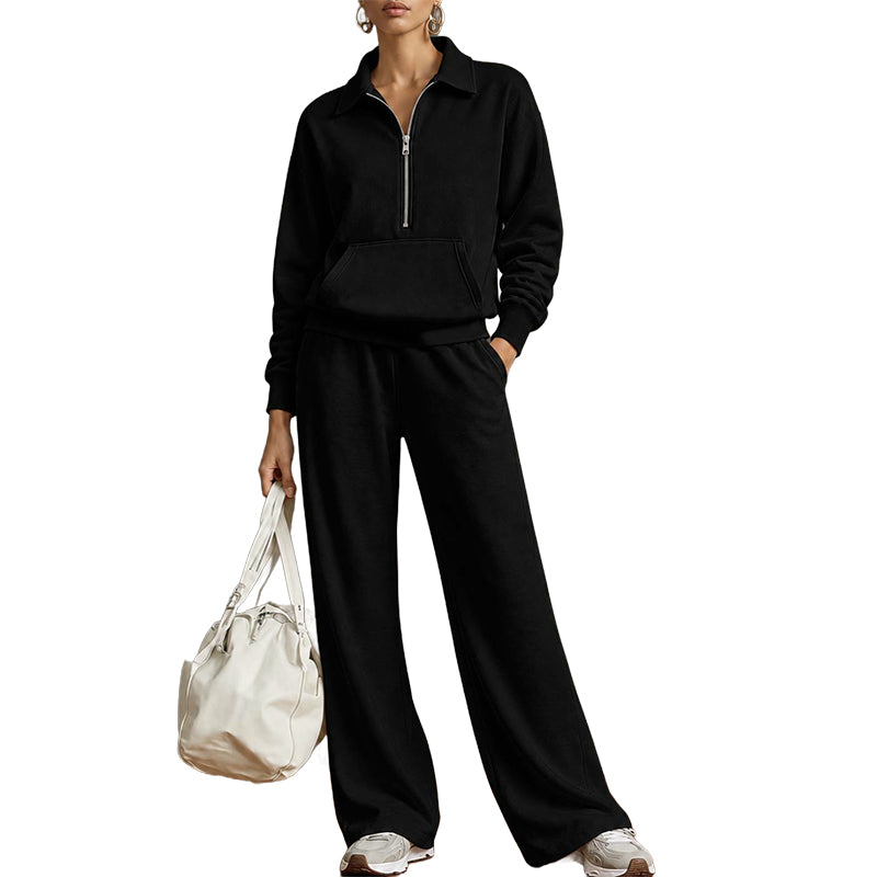 ✨ Ensemble détente 2 pièces — haut demi-zip + pantalon large, facile à porter 👖