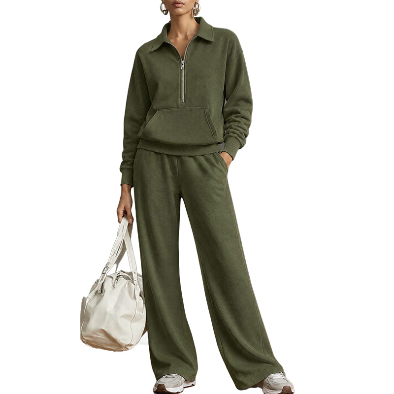 ✨ Ensemble détente 2 pièces — haut demi-zip + pantalon large, facile à porter 👖