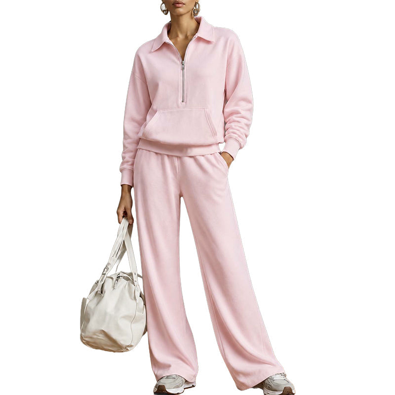 ✨ Ensemble détente 2 pièces — haut demi-zip + pantalon large, facile à porter 👖