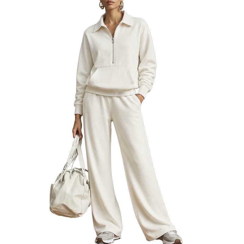 ✨ Ensemble détente 2 pièces — haut demi-zip + pantalon large, facile à porter 👖