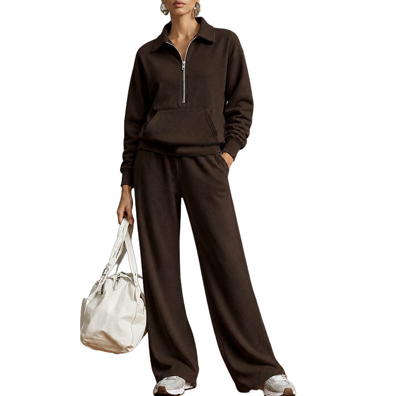 ✨ Ensemble détente 2 pièces — haut demi-zip + pantalon large, facile à porter 👖