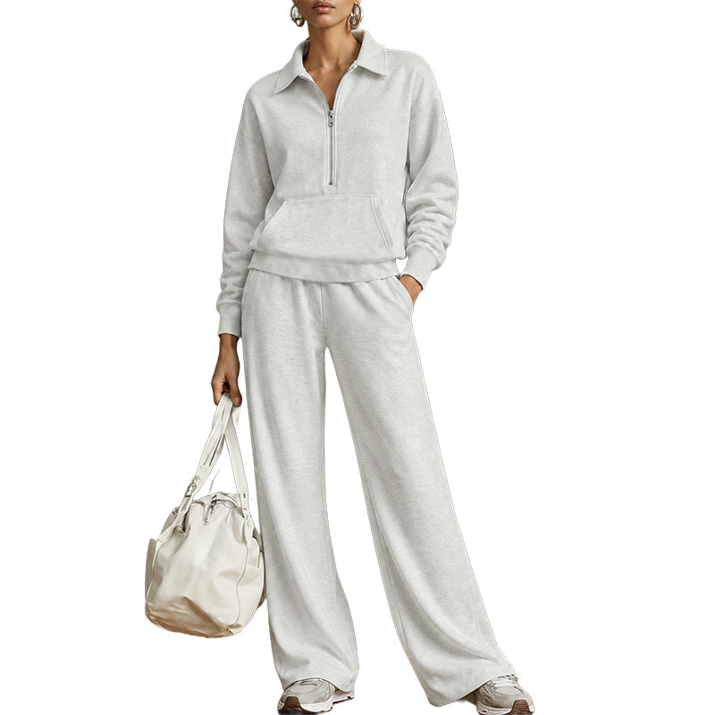 ✨ Ensemble détente 2 pièces — haut demi-zip + pantalon large, facile à porter 👖