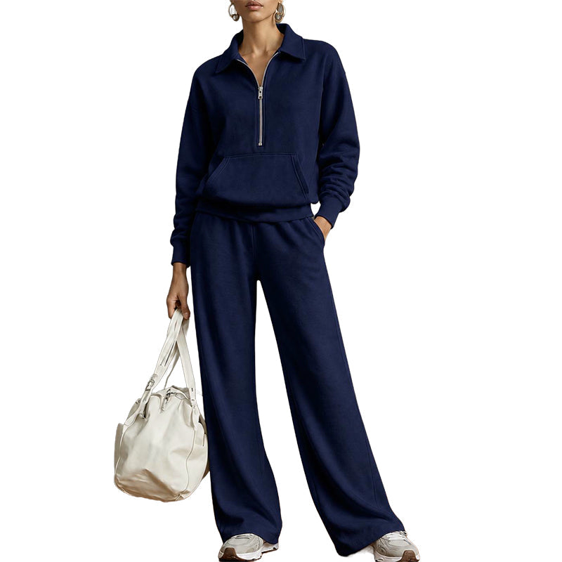 ✨ Ensemble détente 2 pièces — haut demi-zip + pantalon large, facile à porter 👖