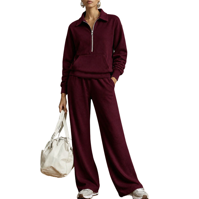 ✨ Ensemble détente 2 pièces — haut demi-zip + pantalon large, facile à porter 👖