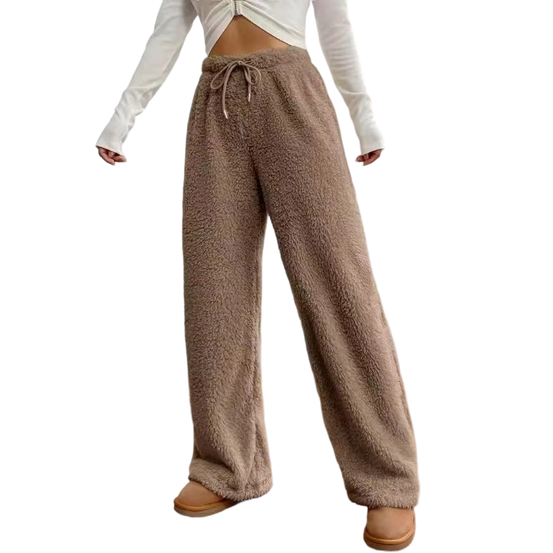✨ Ce pantalon de détente pour femme joue la carte large et confortable, avec taille haute et cordon de serrage — chaud pour la maison 🧶