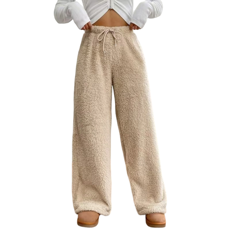 ✨ Ce pantalon de détente pour femme joue la carte large et confortable, avec taille haute et cordon de serrage — chaud pour la maison 🧶