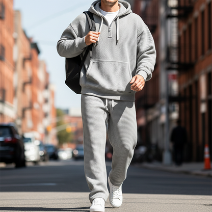 ✨ Ensemble sweat à capuche et pantalon de survêtement pour homme : sweat demi-zip et cordons ajustables, facile à porter au quotidien 🏃