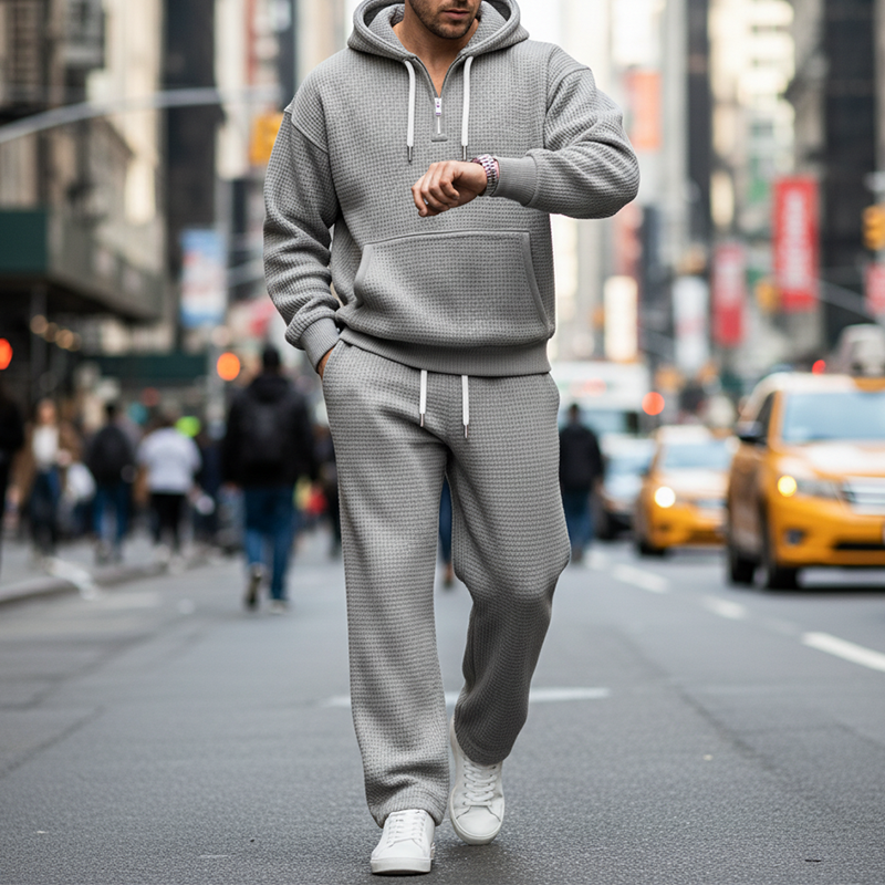 ✨ Ensemble sweat à capuche et pantalon de survêtement pour homme : sweat demi-zip et cordons ajustables, facile à porter au quotidien 🏃