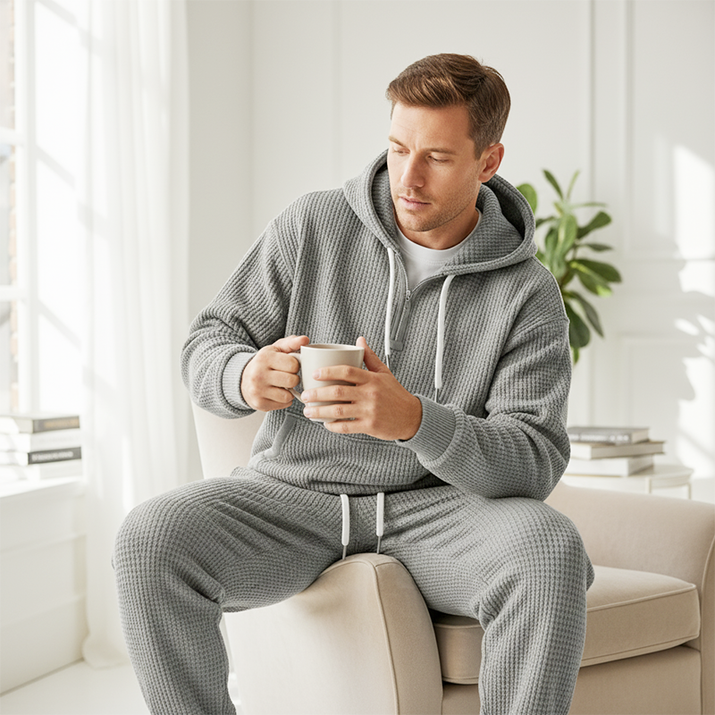 ✨ Ensemble sweat à capuche et pantalon de survêtement pour homme : sweat demi-zip et cordons ajustables, facile à porter au quotidien 🏃