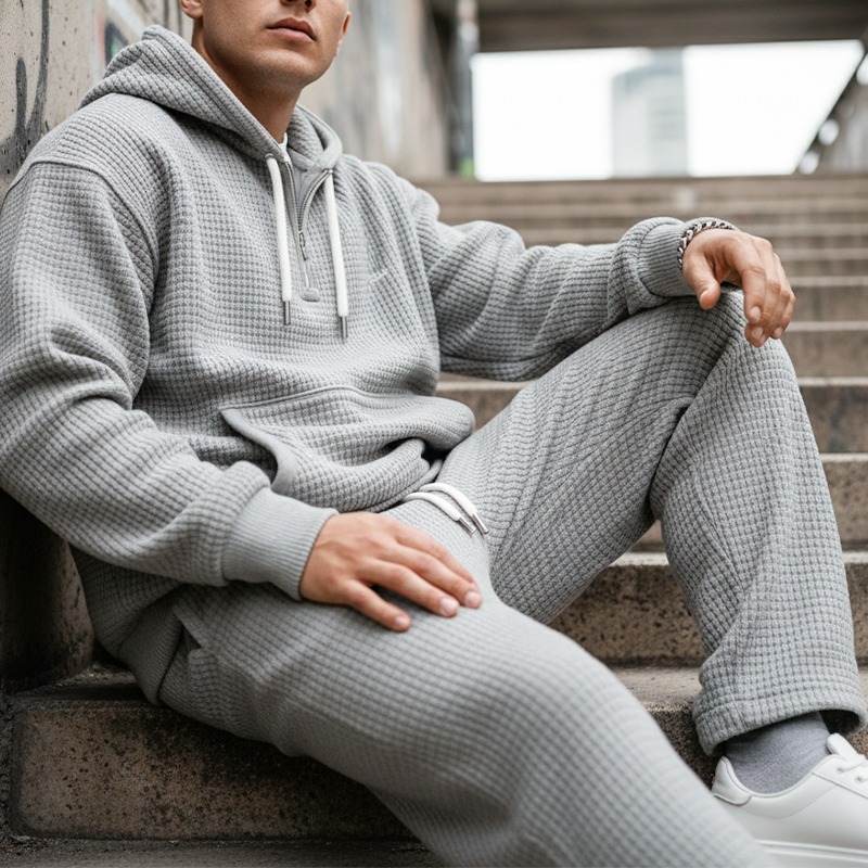 ✨ Ensemble sweat à capuche et pantalon de survêtement pour homme : sweat demi-zip et cordons ajustables, facile à porter au quotidien 🏃