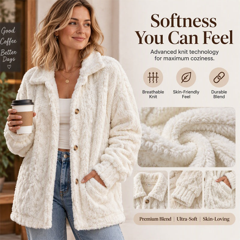 ✨ Cette veste décontractée en peluche pour femme avec boutonnage mise sur une allure facile à porter au quotidien 🧥