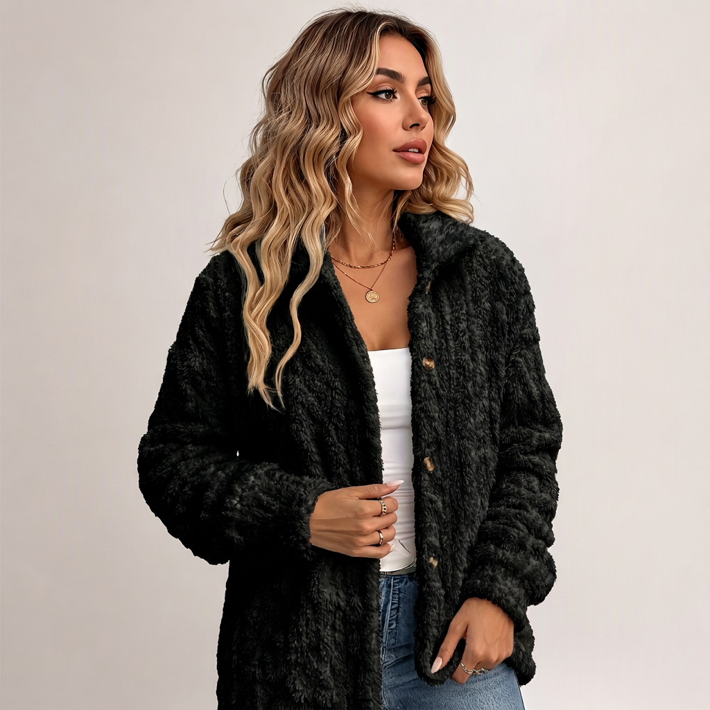 ✨ Cette veste décontractée en peluche pour femme avec boutonnage mise sur une allure facile à porter au quotidien 🧥