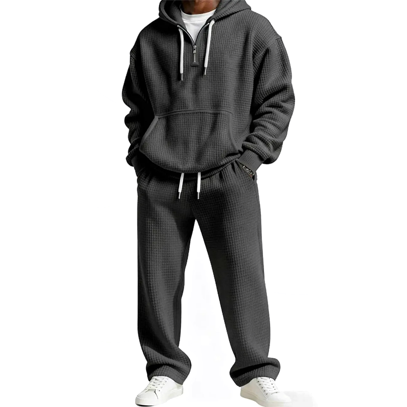 ✨ Ensemble sweat à capuche et pantalon de survêtement pour homme : sweat demi-zip et cordons ajustables, facile à porter au quotidien 🏃
