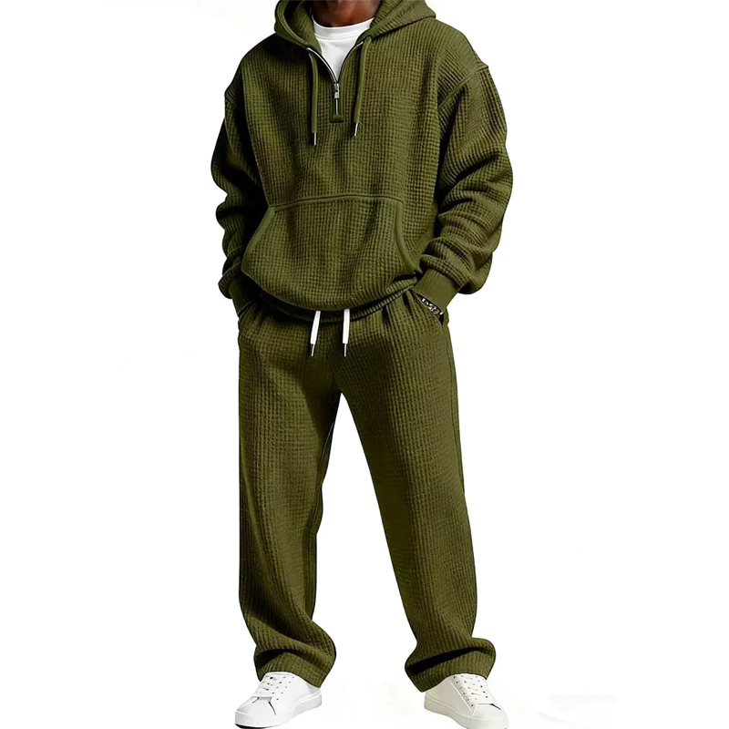 ✨ Ensemble sweat à capuche et pantalon de survêtement pour homme : sweat demi-zip et cordons ajustables, facile à porter au quotidien 🏃