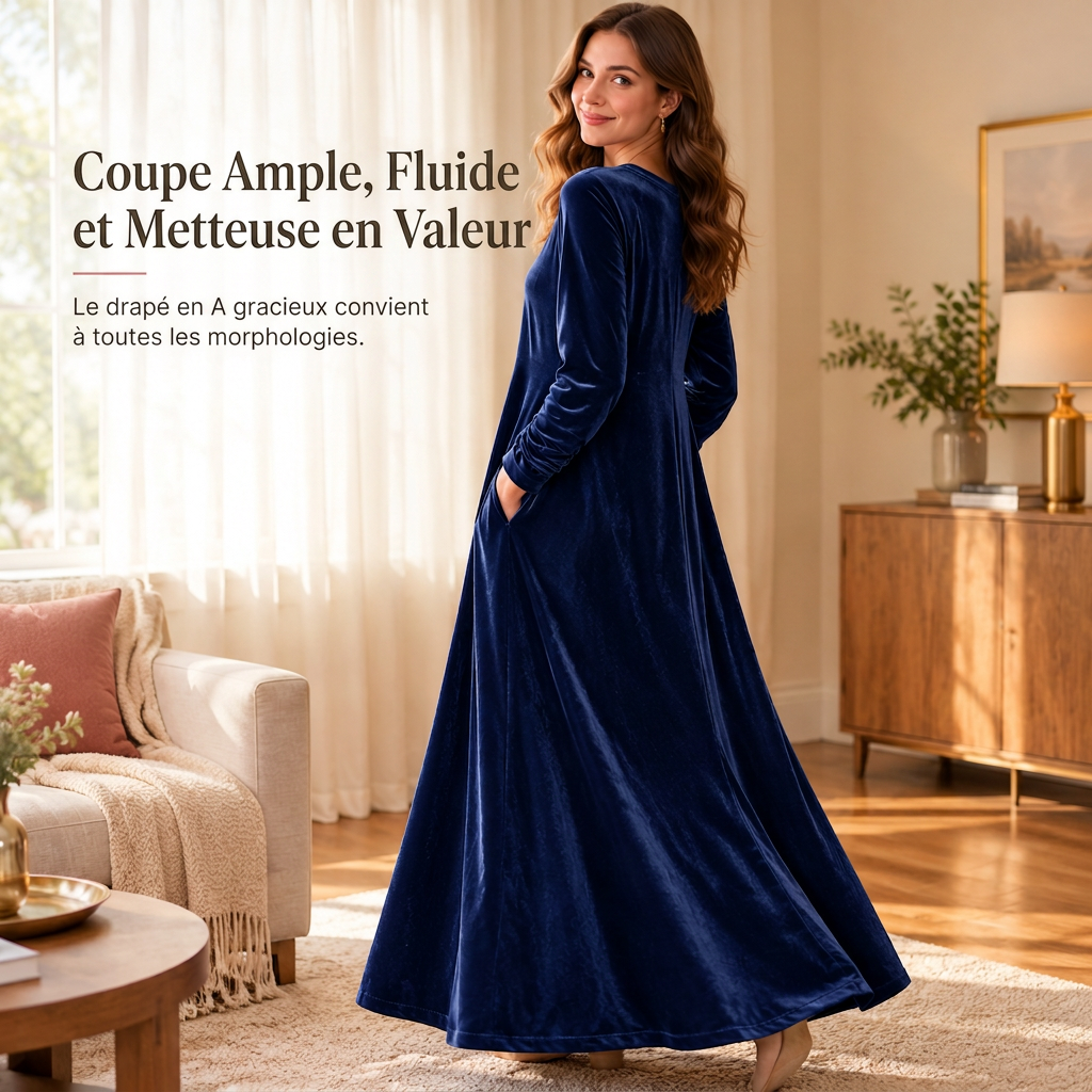✨ Robe décontractée en velours à col rond pour femme, avec poches : facile à porter au quotidien 👗