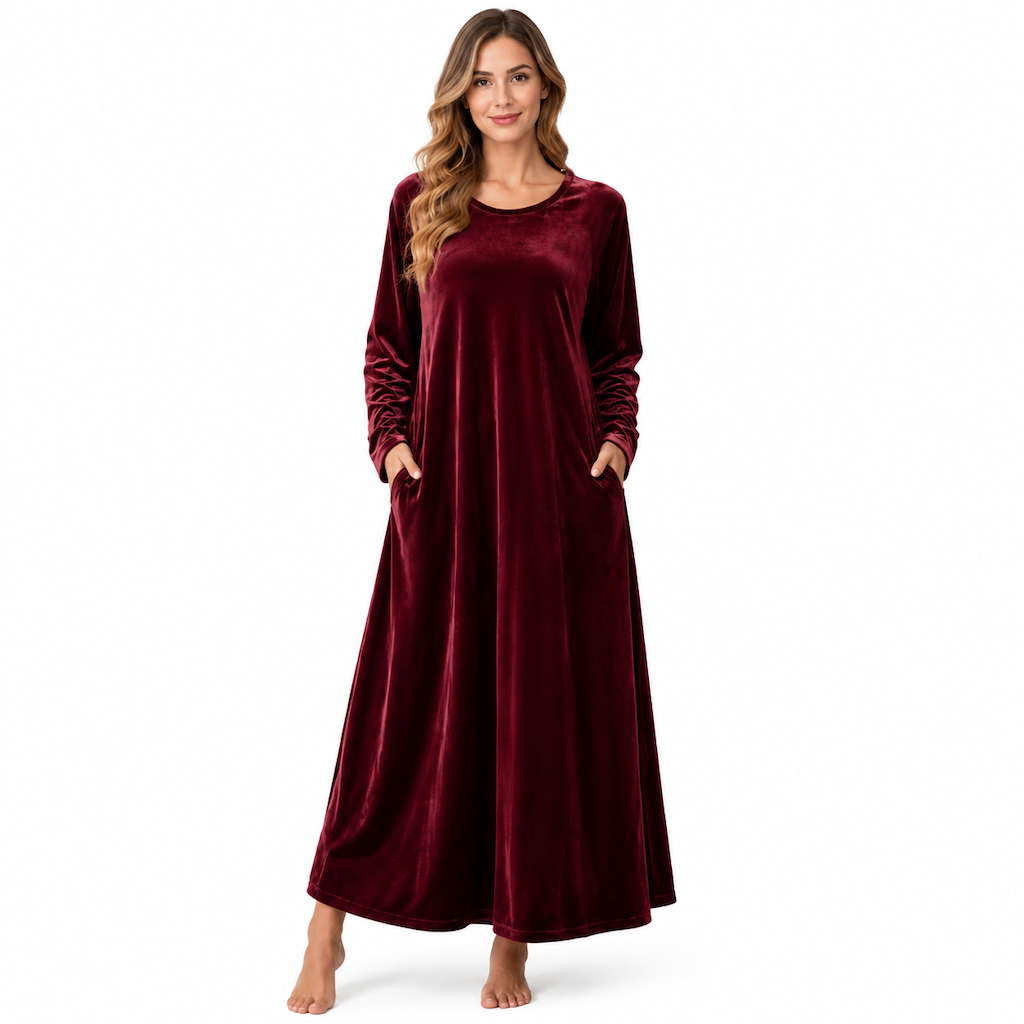 ✨ Robe décontractée en velours à col rond pour femme, avec poches : facile à porter au quotidien 👗