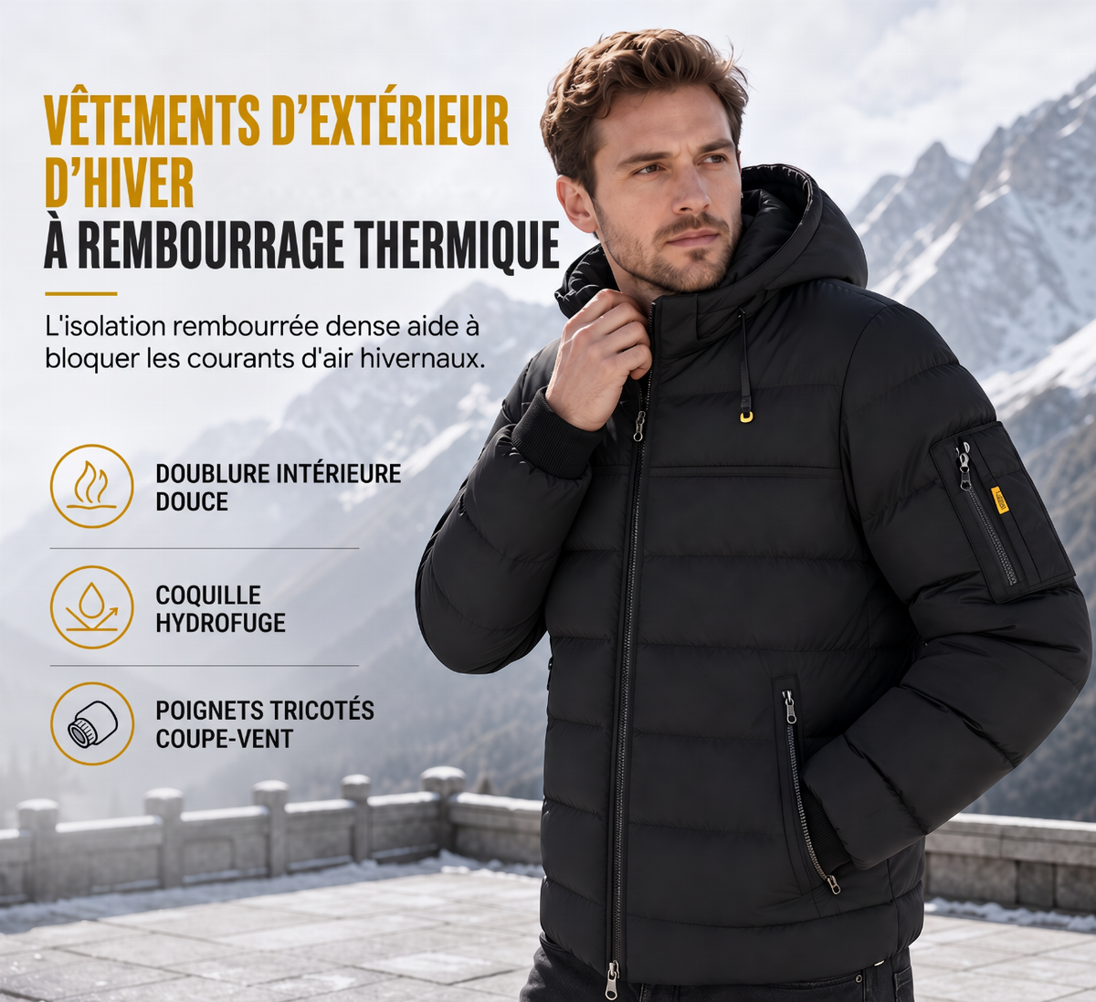 ✨ Envie d’un manteau court matelassé d’hiver pour homme, chaud et facile à porter ? Doublure peluche 🧥