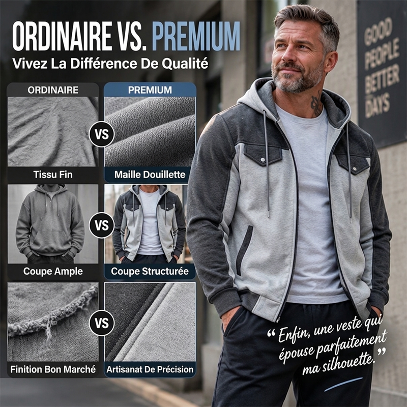 ✨ Veste à capuche zippée pour homme, bi-color et décontractée : facile à porter au quotidien 🧥