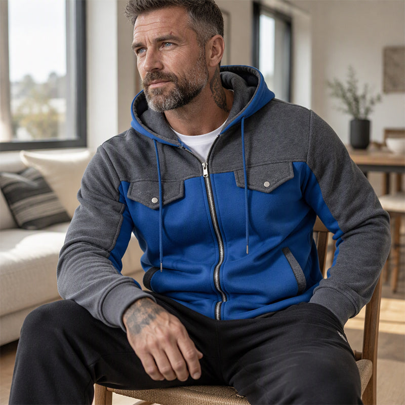 ✨ Veste à capuche zippée pour homme, bi-color et décontractée : facile à porter au quotidien 🧥