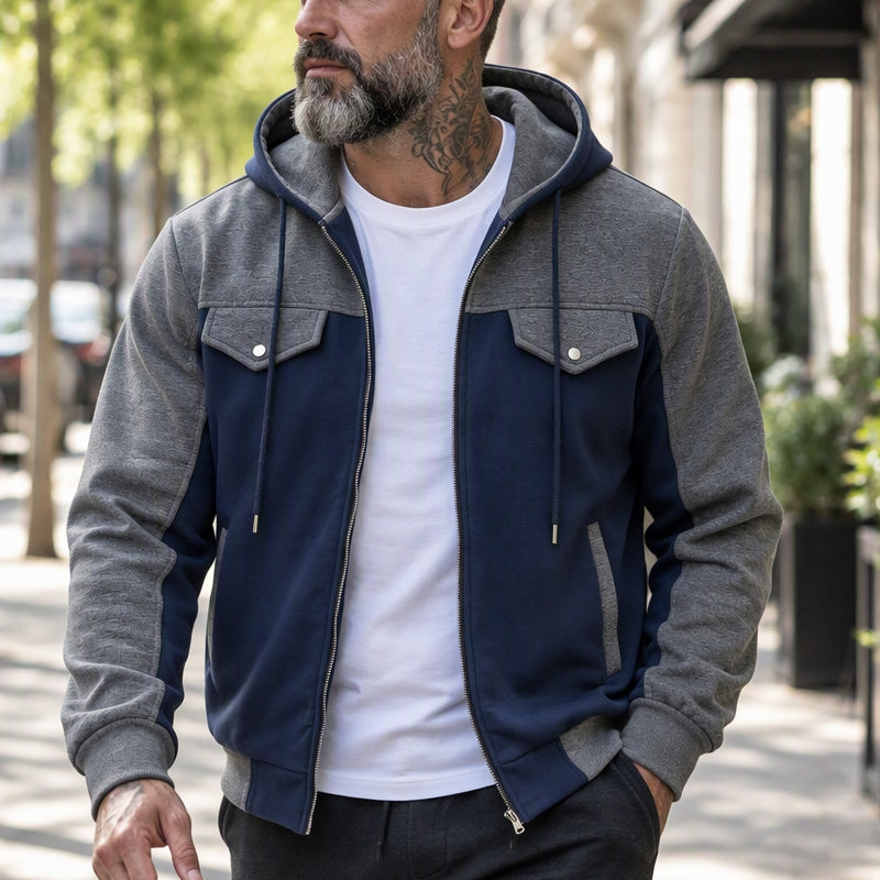 ✨ Veste à capuche zippée pour homme, bi-color et décontractée : facile à porter au quotidien 🧥