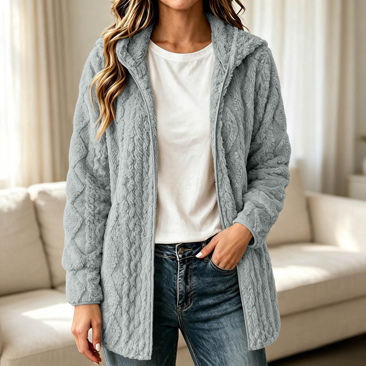 ✨ Manteau cardigan à capuche pelucheuse pour femme, décontracté : facile à porter au quotidien 🧥