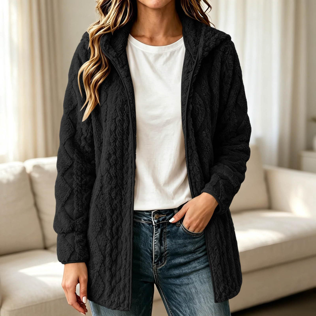 ✨ Manteau cardigan à capuche pelucheuse pour femme, décontracté : facile à porter au quotidien 🧥