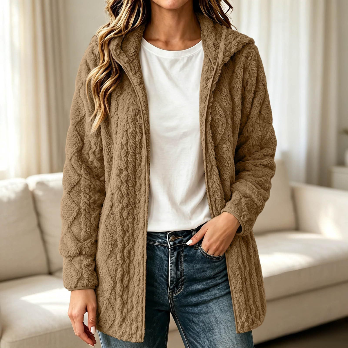 ✨ Manteau cardigan à capuche pelucheuse pour femme, décontracté : facile à porter au quotidien 🧥